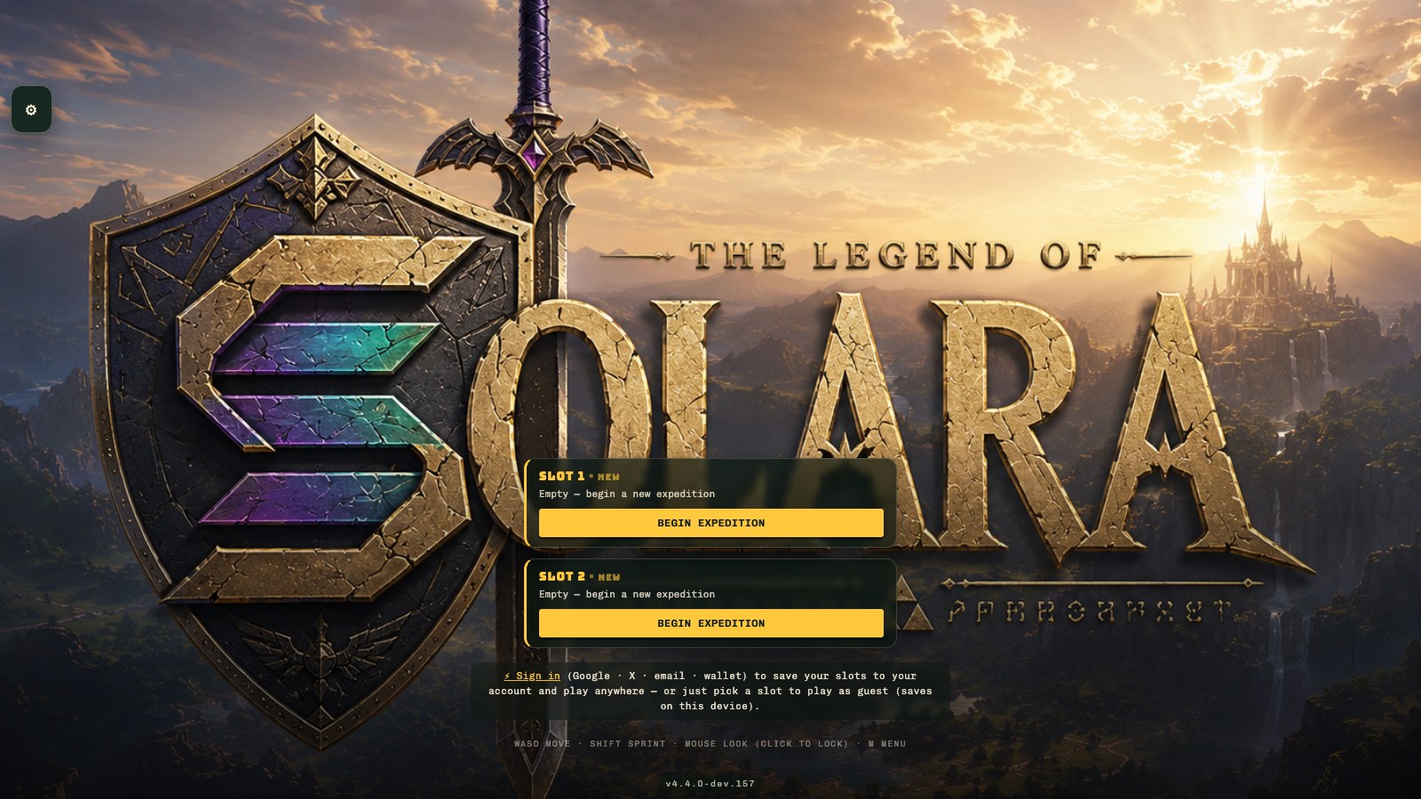 The Legend of Solara title screen at golden hour